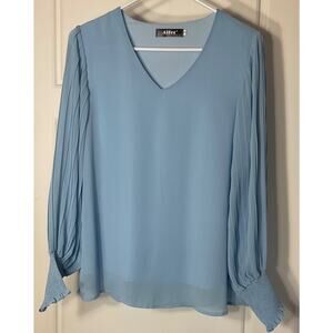 Aifer Blue Business Casual V Neck Chiffon Balloon Sleeve Semi Formal Lined Top M